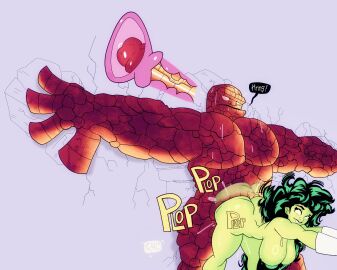 1boy 1girls 2d 2d_(artwork) against_wall ass ben_grimm big_ass big_breasts big_hair big_nipples breasts cervical_penetration cracked_wall doggy_style duck4_lunch duck4lunch fantastic_four female femdom gloves green_body green_hair green_nipples green_skin green_skinned_female huge_ass huge_breasts huge_nipples hulk_(series) internal_view jennifer_walters large_breasts male marvel marvel_comics messy_hair motion_blur naked naked_female nipples onomatopoeia penis precum rippling_ass self_upload sex she-hulk slammed_against_wall_by_ass straight sweat sweating the_thing_(marvel)
