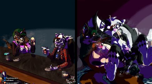 3_toes absurd_res accessory air_freshener alcohol alcohol_bottle anal anal_juice anal_juice_drip anal_juice_on_balls anal_juice_on_butt anal_juice_on_penis anal_juice_string anal_orgasm anal_sex angry anthro anus areola ashtray ass balls bar bed bed_sheet bedding bedroom bedroom_eyes bedroom_sex beer bent_legs beverage beverage_can big_areola big_breasts big_tail black_balls black_body black_claws black_clothing black_fur black_inner_ear_fluff black_shirt black_tongue black_topwear bodily_fluids bouncing bouncing_balls bow_accessory bow_ribbon breast_on_table breast_rest breast_squish breasts brown_body brown_fur canid canine canis cheek_tuft cigarette cigarette_smoke circumcised claws cleavage clothed clothing collarbone colored cum cum_drip cum_while_penetrated cumshot curvy_figure digital_media_(artwork) domestic_dog dripping drooling duo ear_piercing ears_down ejaculation elbow_on_table embarrassed eye_roll eyebrow_piercing facial_piercing facial_tuft fangs feet fendrel_smith fendrel_smith_(character) finger_fetish finger_in_mouth finger_lick finger_play finger_tattoo fingers flannel flirting fluffy fluffy_balls fluffy_ears fluffy_legs fluffy_shoulders fluffy_tail front_view fur fur_pattern furniture futanari gauged_ear genital_fluids genitals german_shepherd gold_(metal) gold_tooth gradient_genitalia gradient_penis green_claws green_genitals green_hair green_nipples green_nose green_pawpads green_penis grin hair hair_accessory hair_down hair_over_eye hair_ribbon hairbow hands-free hands_behind_back herding_dog hi_res highlights_(coloring) holding_cigarette holding_leg holding_legs_up holding_object hourglass_figure humping ice inner_ear_fluff intersex intersex/male intersex_on_bottom intersex_penetrating intersex_penetrating_male jacket knot knotted_penis lamp leaking_precum legs_in_air licking lips looking_at_another looking_pleasured lube lying male male_on_top male_penetrated mammal markings mephitid messy motion_lines mouth_play musk musk_clouds narrowed_eyes natural_breasts nipples no_bra on_back on_bottom on_top open_mouth orgasm orgasm_face pastoral_dog pawpads paws penetration penile penile_penetration penis penis_accessory penis_bow penis_in_ass penis_ribbon penis_size_difference piercing pillow pink_clothing pink_eyes pink_inner_ear pink_inner_ear_fluff pink_jacket pink_nose pink_pawpads pink_tongue pink_topwear pivoted_ears plap plap_(sound) pounding_ass precum precum_on_own_penis premature_ejaculation presenting presenting_breasts purple_eyes reverse_cowgirl_position ribbons ring_(jewelry) role_reversal saliva saliva_drip saliva_on_chest saliva_on_face saliva_on_finger saliva_on_tongue saliva_string scar scar_on_breast scars_on_thighs seductive sex shaded shaking shaking_legs shaking_orgasm shirt shlick size_difference skunk smile smoke smoke_from_mouth smoke_from_nose smoking smoking_cigarette smoking_during_sex soft_shading spade_(fendrel_smith) squish stretched_anus striped_markings stripes tail tail_motion tailwag tan_body tan_fur tan_inner_ear tattoo teeth text thick_thighs thigh_squish throbbing throbbing_penis toes tongue tongue_out topwear touching_hair tuft twirling_hair twitching two_panel_image unexpected_dom unzipped unzipped_jacket whiskey white_anus white_body white_fur white_hair white_nipples wide_eyed x_eyes zipper