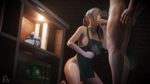 1boy 1girls 3d 3d_animation animated apron apron_only aranea_highwind big_breasts blowjob blowjob_face breasts cum cum_drip cum_on_face cum_string cup fellatio fellatio_face female female_focus final_fantasy final_fantasy_xv grey_hair initial_a jiggling_breasts light-skinned_female light-skinned_male long_hair male/female no_sound nude nude_female nude_male oral oral_sex penis penis_out sex squatting straight sucking sucking_penis tagme unseen_male_face video