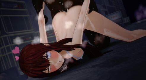 1boy 1girls blush cum cum_on_face dark-skinned_male dark_skin female fucked_from_behind grabbing_from_behind heart_symbol interracial koikatsu long_hair makise_kurisu male netorare no_panties orgasm red_hair self_upload sex sex_from_behind squirting steam steins;gate