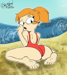 1girls ass female glasses looking_back needarefill77 one-piece_swimsuit orange_hair smiling_friends swimsuit swimwear zoey_(smiling_friends)