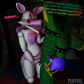 3d 3d_(artwork) 3d_model animatronic bent_legs blowjob cheating_girlfriend crocodile crocodilian duo face_fucking female five_nights_at_freddy's five_nights_at_freddy's:_security_breach five_nights_at_freddy's_2 fnaf fox jerking male male/female mangle_(fnaf) mayvil mayvil_(artist) montgomery_gator_(fnaf) oral oral_sex prisma3d robot_anthro robot_boy robot_girl robot_on_robot scottgames size_difference steel_wool_studios text yellow-eyed_female