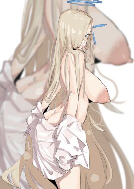 1girls areola areolae asuna_(blue_archive) bangs bangs_over_one_eye blonde_female blonde_hair blue_archive blue_eyes blue_halo blue_ribbon blush blush_lines blushing breasts cleaning_&_clearing_(blue_archive) covering_ass dark_areola dark_areolae dark_nipples female hair_covering_eye hair_over_one_eye hair_ribbon halo large_areolae large_breasts leebongchun long_hair looking_at_viewer millennium_science_school_student naked naked_female nipples nude nude_female off_shoulder practically_nude removing_clothing removing_shirt ribbon ribbon_in_hair self_censor shirt shirt_around_arm side_view solo standing straight_hair undressing very_long_hair white_shirt