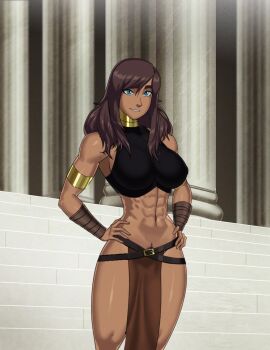 amazon blue_eyes brown_hair edited fanart female navel pallas pubic_hair something_unlimited sunsetriders7 themyscira