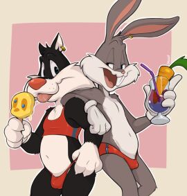 2024 anthro anus ass belly bent_over black_body black_fu bugs_bunny bulge bunny carrot dandi dipstick_tail domestic_cat drink drinking earrings felid feline fur furry furry_only gay gay_male gloves hi_res ice_cream licking looking_at_viewer looney_tunes male male/male male_only mammal markings multicolored_body multicolored_fur penis presenting rabbit red_nose saliva saliva_string saliva_trail smooth_fur solo solo_male suggestive_look sylvester tail tail_markings thong tongue tongue_out topwear tummy underwear warner_bros warner_brothers white_body white_fur yaoi