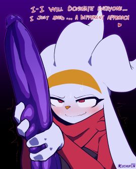 2025 absurd_res anthro blush bodily_fluids cinderace cindy_(cuchuflin) cuchuflin dialogue dildo english_text femboy fur generation_8_pokemon heart_symbol hi_res huge_dildo male nintendo pokemon pokemon_(species) raboot sex_toy solo sweat sweatdrop text white_body white_fur