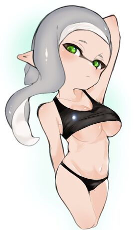 1girls black_bra black_panties bra breasts female green_eyes grey_hair inkling inkling_girl inkling_player_character looking_at_viewer navel nintendo panties pointy_ears sino_(o_x_x_o) solo solo_female solo_focus splatoon splatoon_(series) sports_bra tentacle tentacle_hair underboob underwear