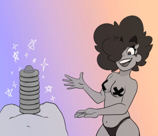 brown_hair doughnut food_on_penis heterochromia male original pasties penis poshie poshmoon simple_background