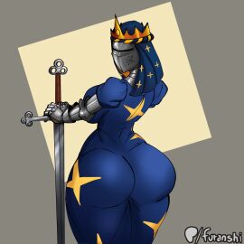 1girls armor armored armored_female ass behind_view big_ass big_breasts big_butt breasts clothed clothed_female faceless_character faceless_female female female_focus female_only from_behind from_behind_position furanshi helmet knight knight_armor large_ass large_boobs large_breasts large_butt melee_weapon queen royalty solo solo_female solo_focus sword weapon