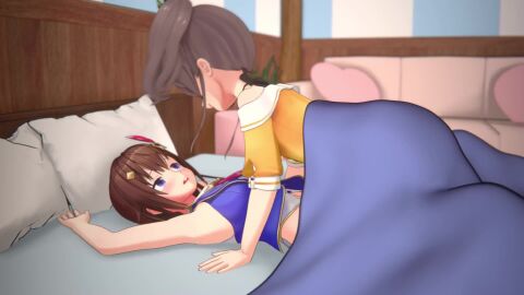 2futas 3d animated blush bottomless frotting futa_only futanari hololive hololive_japan longer_than_10_seconds natsuiro_matsuri on_back on_bed shorter_than_30_seconds sound tagme tokino_sora tyviania video