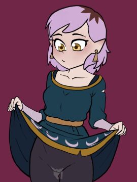 1girls 2d 2d_(artwork) 2d_artwork amity_blight ass blush boybaka262 breasts clothed disney disney_channel female hair jen! leggings lifting lifting_skirt no_watermark pink_hair pointy_ears purple_hair pussy pussy_juice solo tagme the_owl_house wet_pussy yellow_eyes