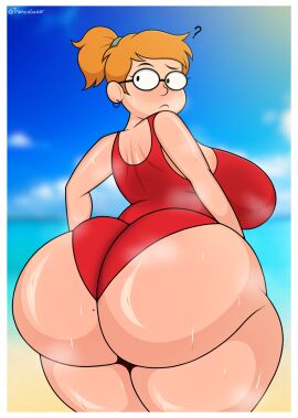 1girls ? ass ass_focus beach big_ass big_breasts breasts bubble_ass bubble_butt ear_piercing earrings fat_ass female female_only glasses huge_ass large_ass massive_ass musk musk_clouds one_piece_swimsuit orange_hair outdoors piercing png rear_view smiling_friends solo sweat sweaty_body swimsuit thick_ass thick_thighs thunder_thighs trenchgazer wide_hips zoey_(smiling_friends)