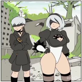1boy 1girls animated artist_request ass blindfold breasts clothing dancing dat_ass hips huge_ass inshot large_ass medium_breasts meme music nier nier:_automata nier_(series) sound tagme thick_thighs thighhighs thighs video white_hair wide_hips yorha_2b yorha_9s