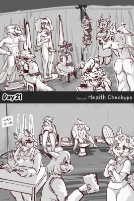 2024 accipitrid accipitriform anthro avian avian_feet balls beak bear big_breasts biped bird breasts canid canine canis canisfidelis casual_nudity ceratopsian cheek_tuft clipboard closed_eyes clothed clothed/nude clothed_female clothing dinosaur domestic_dog eagle elephant elephantid english_text erection eyebrows eyewear facial_horn facial_tuft feathers female foreskin frill_(anatomy) genitals giant_panda glasses group head_crest head_frill holding_clipboard holding_object horn humanoid_genitalia humanoid_penis kinktober kinktober_2024 lagomorph leporid looking_at_another male mammal monochrome navel nipples nose_horn nude nude_male nurse nurse_clothing nurse_uniform ornithischian penis prehistoric_species proboscidean public public_nudity rabbit reptile round_glasses scalie short_tail sitting standing tail tail_feathers tail_tuft text triceratops tuft uncircumcised uniform unwanted_erection