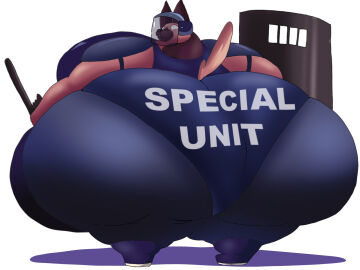 1girls adansin anthro ass baton baton_(weapon) belly breasts brown_fur canid canine canis domestic_dog fat female female_focus female_only furry german_shepherd helmet helmet_with_visor hips hyper_ass hyper_breasts large_ass large_breasts overweight overweight_female police police_uniform riot_gear riot_shield stomach thick_thighs thighs two-tone_fur unit-k9 weight_gain wide_hips