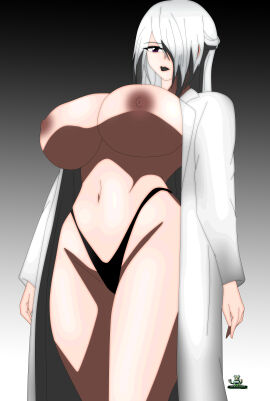 1girls akinama_family_(noir-black-shooter) big_breasts breasts female gilf huge_breasts milf noir-black-shooter oc original original_character purple_eyes silver_hair yukino_akinama_(noir-black-shooter)