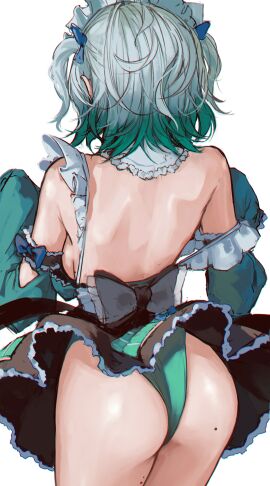 1girls ass back back_view backboob breasts dress facing_away female female_focus female_only frilled_dress frills ginga_elyka green_hair indie_virtual_youtuber light_skin medium_breasts mint_fantome mole naokomama panties short_hair skirt solo standing tagme thighs thin_waist two-tone_hair virtual_youtuber vtuber white_hair