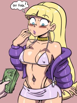 1boy 1girls anon bangs big_breasts bikini blonde_hair blue_eyes breasts choker cleavage darkeros13 english_text eyeshadow female gravity_falls hoop_earrings huge_breasts jacket jacket_open large_breasts light-skinned_female light_skin lipstick makeup male miniskirt money navel_piercing offering_money pacifica_northwest prostitution revealing_clothes shocked shrunk_pupils skimpy_clothes skirt speech_bubble surprised sweat text very_long_hair wide_hips