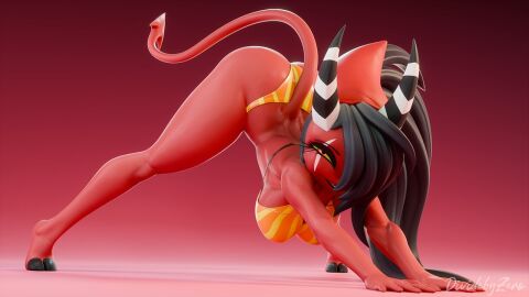 3d 3d_(artwork) all_fours ass ass_up big_ass big_breasts blender blender_(software) blender_cycles breasts bubble_ass bubble_butt demon dividebyzero female helluva_boss huge_ass jack-o'_challenge jack-o_pose red_skin sallie_may_(helluva_boss) sallie_may_(valorlynz) thick_thighs vivienne_medrano wide_hips