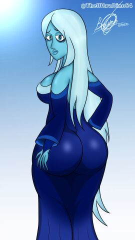ass ass_bigger_than_head ass_focus back_view big_ass big_breasts big_butt blue_body blue_diamond_(steven_universe) blue_eyes breasts cartoon_network dress female fully_dressed sad sad_expression sad_face steven_universe taller_female theultradino64 thick_ass thick_legs thick_lips white_hair
