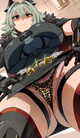 1girls ass bakkanki big_ass big_breasts big_thighs breasts butt caesar_king clothed clothed_female clothing female female_only gigantic_ass gigantic_breasts gigantic_thighs green_hair hoyoverse huge_ass huge_breasts huge_penis huge_thighs legwear leopard_print looking_at_viewer male orange_eyes panties penis satoriwappa tagme thick_thighs thighs zenless_zone_zero