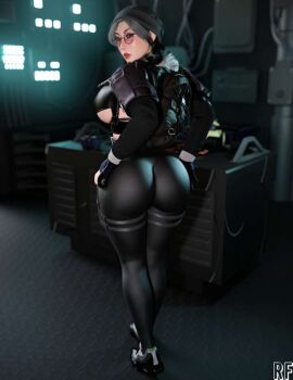 1girls 3d ass big_ass big_breasts big_butt breasts clothed dokkaebi_(rainbow_six) female glasses rainbow_six_siege rude_frog tagme