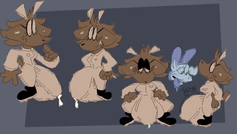 anthro antlers ass balls big_balls big_butt big_ears big_penis blush bodily_fluids boots breasts bulge bunny_costume bunoo_(thadeef3) clothed clothing costume cum deer digital_media_(artwork) eyewear female footwear freckles fur futanari genital_fluids genitals glasses hair horn huge_balls huge_cock humanoid hyper hyper_balls hyper_genitalia hyper_penis intersex jumpsuit kangaroo latte_(thadeef3) leaking_cum looking_at_viewer macropod mammal marsupial messy_hair penis restricted_palette shoes simple_background solo tail thadeef3 toony toony_expression toony_eyes