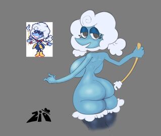 ass back back_view breasts deltarune deltarune_chapter_3 elnina_(deltarune) female large_breasts nude nude_female simple_background twitter_username