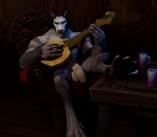 absurd_res anthro blizzard_entertainment canid canine canis foreskin fur genitals grey_body grey_fur hi_res humanoid_genitalia humanoid_penis inside male mammal nuber nude penis solo warcraft werecanid werecreature wolf worgen