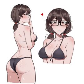 1girls ass breasts brown_eyes brown_hair buckteeth female female_only freckles freckles_on_breasts freckles_on_butt freckles_on_face freckles_on_shoulders glasses heart hi_res jimiko nerd nerd_emoji nerdy_female original pointy_chin sideboob solo solo_female stephanie_(ti_keep) ti_keep white_background