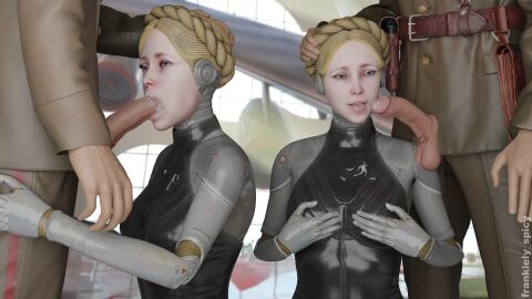 2boys 2girls 3d atomic_heart blender blonde-haired_female blonde_female blonde_hair blowjob blowjob_face blue_eyes breasts bukkake clothed clothed_female clothed_male clothed_male_clothed_female clothing cum cum_drip cum_in_mouth cum_on_body cum_on_breasts cum_on_face cumshot ekaterina_nechayeva face_fucking facial female female_focus frankiely_spicy grabbing grabbing_hair grabbing_head head_grab holster humanoid indoor indoors inside jacket leather leather_clothing leather_harness leather_straps left_(atomic_heart) leotard light-skinned_female light-skinned_male light_skin male metallic_body military military_clothing military_jacket military_uniform mundfish open_mouth pale-skinned_female pale-skinned_male pale_skin penis penis_out pistol plane right_(atomic_heart) right_to_left robot robot_girl robot_humanoid russian russian_female soviet sucking sucking_penis the_twins_(atomic_heart) tongue tongue_out uniform weapon