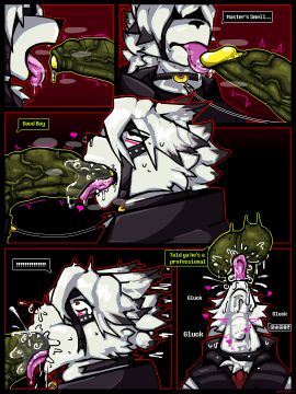 anthro balls balls_ring big_balls big_penis blush blush_lines bodily_fluids bound canid canine canis choker_snapping deepthroat dialogue duo english_text fellatio genital_fluids genitals heart_eyes heart_symbol hi_res male male/male mammal mihoyo musk musk_clouds oral oral_penetration penetration penis precum solo submissive submissive_male text throbbing throbbing_penis velvetdraw von_lycaon white_text wolf zenless_zone_zero