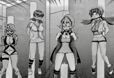 bondage captive captured clair_(pokemon) female gym_leader hands_behind_back humiliation kris_(pokemon) poke_ball_gag pokeball_gag pokemon pokemon_bw pokemon_gsc pole_tied public_humiliation skyla_(pokemon) tied_up whitney_(pokemon)