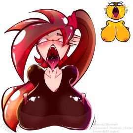 big_breasts breasts female female_only inkling inkling_girl splatoon splatoon_(series) splatoon_2 splatoon_3 splatoon_oc tongue tongue_out zzmaverickzz