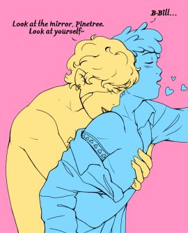 1boy 2boys against_wall aged_up arm_around_partner bare_shoulders bill_cipher biting biting_neck blush closed_eyes couple curly_hair digital_media_(artwork) dipper_pines duo earrings english_commentary eyes_open from_behind gravity_falls hand_on_chest hearts human_bill_(gravity_falls) humanized implied_sex line_art lovers male male/male male_only moaning no_visible_genitalia not_ai_generated open_mouth partially_clothed pleasure_face scars_on_face sharp_teeth shirt_down shirtless_male short_hair standing talking_to_partner tattoos wavy_hair yaoi