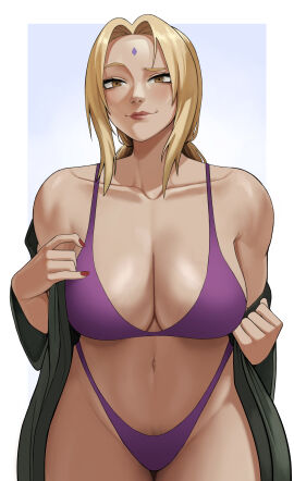 1girls big_breasts bikini blonde-haired_female blonde_hair blush blushing_at_viewer breasts curvaceous curvy curvy_female female female_focus female_only female_pubic_hair gud0c hi_res highres huge_breasts large_breasts light-skinned_female light_skin long_hair looking_at_viewer naruto naruto_(series) pubic_hair pubic_hair_peek smile smiling smiling_at_viewer solo solo_female solo_focus swimsuit thick_thighs thighs tsunade wide_hips
