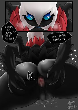 2023 absurd_res ass big_ass big_butt black_body blue_eyes blush bodily_fluids breath censored cross-popping_vein darkrai digital_media_(artwork) female forkat_bau generation_4_pokemon genitals grey_background heart_pupils heart_symbol hi_res legendary_pokemon mosaic_censorship nintendo pokemon pokemon_(species) pussy rear_view simple_background solo speech_bubble spread_ass spread_butt spreading