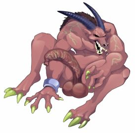 1boy 2019 abomination_(darkest_dungeon) claws darkest_dungeon gauntlets hi_res horns male male_only monster monster_boy monster_cock muscular muscular_male non-human non-human_only penis rakakuza sharp_teeth sitting snout tattoo teeth veins