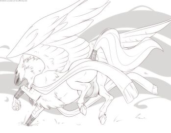 ass avian beak big_ass big_butt black_and_white breasts brungeila_(thaeliscyn) claws european_mythology feathered_wings feathers female feral greek_mythology hippogriff hooves lunalei monochrome mythological_avian mythological_creature mythology solo wings