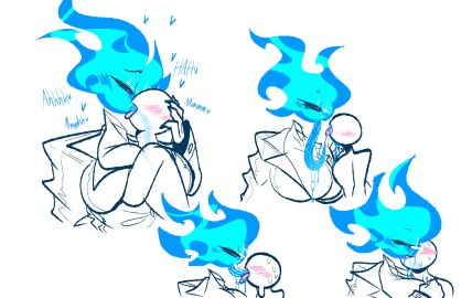 1_eye 1girls 1other 2d 2d_(artwork) ambiguous_gender anon anonymous_character blue_fire blue_flame blue_head blush clothed clothing deep_kissing deep_tongue dominant dominant_female elemental elemental_humanoid extreme_french_kiss eyeless_character female femdom fire fire_girl fire_humanoid flame_head french_kiss highres humanoid kissing limited_palette long_tongue maybeantart non-human original original_character saliva saliva_on_face saliva_on_tongue saliva_string simple_background smolmarble suit taller_female tongue tongue_kiss voluptuous voluptuous_female white_background zero_(maybeantart)