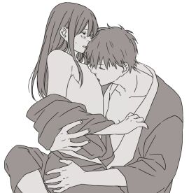 2boys androgynous bishonen blush embrace gay gintama hijikata_toshiro intimate japanese_text katsura_kotarou kimono long-haired_male long_hair male male_only mio_bj monochrome off_shoulder twink yaoi