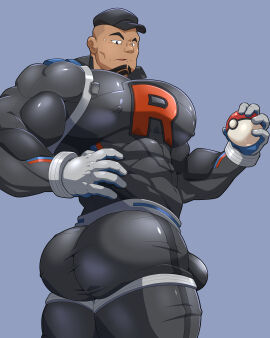 1boy abs ass ass_focus bara big_ass big_muscles big_nipples big_pecs boobs_and_butt_pose breasts bulge cliff_(pokemon) daddy dilf erect_nipples erection facial_markings gay hat huge_muscles huge_pecs human hunk maldu male male_only muscles muscular muscular_human muscular_male nipples pecs pokemon pokemon_go solo sweat team_go_rocket team_rocket yaoi
