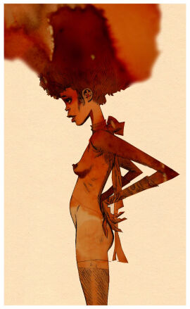 breasts female gloves good_artwork hand_on_hip jamie_hewlett long_neck nudity petite_body scarf small_breasts stockings tagme