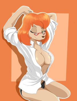 1girls 2022 2022s 2d 2d_(artwork) 2d_artwork absurd_res absurdres an_extremely_goofy_movie anthro arms_up big_breasts black_panties breasts brown_nose canid canine canis cleavage clothed clothing digital_media_(artwork) disney domestic_dog eyelashes eyewear female female_focus female_only furry furry_female glasses goof_troop green_eyes hi_res mammal mature_female one_eye_closed orange_background orange_hair panties red_glasses short_hair smile solo solo_female solo_focus sylvia_marpole tan_body thick_thighs thighs underwear wide_hips zebra10045