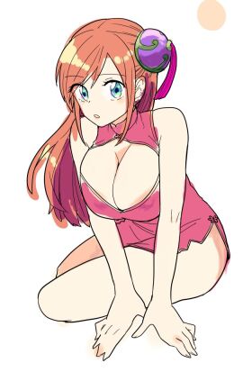 aged_up big_breasts blue_eyes breasts bun_cover china_dress chinese_clothes cleavage cleavage_cutout colored_sketch female female_only gintama gintama:_be_forever_yorozuya hair_ornament kagura_(gintama) long_hair looking_at_viewer minidress orange-haired_female orange_hair solo