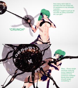 1girls 3d abs astronomical_hyper au_ra au_raimdelle bikini black_scales breasts crushing english_text female female_focus final_fantasy final_fantasy_xiv giantess green_eyes green_hair horns hyper_giantess koikatsu muscular muscular_female oc original_character solo solo_female tagme text universe weightlifting weights working_out xavierhuge