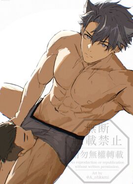 1boy a_ohkami bara gay genshin_impact hoyoverse male male_focus male_only mihoyo muscular muscular_male wriothesley_(genshin_impact) yaoi