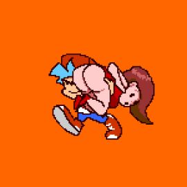 1boy 1girls animated animated_gif ass ass_jiggle big_ass boyfriend_(friday_night_funkin) canon_couple carrying_over_shoulder female friday_night_funkin friday_night_funkin_mod girlfriend_(friday_night_funkin) luis_(newgrounds) male pixel_art