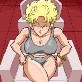 1girls big_breasts blonde_hair bracelet breasts bulma_redraw_challenge_(meme) cleavage closed_eyes curly_hair curvy_figure dragon_ball dragon_ball_z earrings female gilf jewelry large_breasts milf panchy panchy_(dragon_ball) panchy_briefs panties shiny_skin short_hair sitting solo superspacewarrior thighs underwear