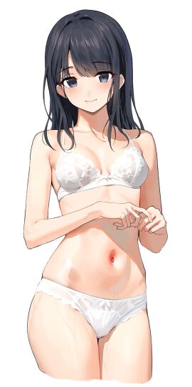 1girls bare_arms bare_belly bare_chest bare_hands bare_hips bare_legs bare_midriff bare_navel bare_shoulders bare_skin bare_thighs belly belly_button black-haired_female black_hair blue-eyed_female blue_eyes blunt_bangs blush blush_lines blushing_at_viewer blushing_female bra breasts cleavage closed_mouth_smile collarbone dot_nose elbows embarrassed embarrassed_female exposed exposed_arms exposed_belly exposed_legs exposed_midriff exposed_shoulders exposed_thighs exposed_torso eyebrows_visible_through_hair female female_focus female_only fingers frilled_bra frilled_panties frilled_underwear gin00 grin groin half_naked half_nude high_resolution highres idolmaster idolmaster_shiny_colors kazano_hiori lace_bra lace_panties lace_underwear laced_bra laced_panties laced_underwear lean_body lean_figure legs legs_together light-skined_female light-skinned_female light_skin long_hair looking_at_viewer medium_breasts mole mole_under_mouth navel panties petite petite_body petite_breasts petite_female shoulders simple_background slender_body slender_waist slim_female slim_waist small_breasts smile smiley_face smiling smiling_at_viewer smirk solo standing thick_thighs thighs thin_waist underboob underwear upper_body v-line white_background white_bra white_panties white_underwear